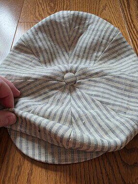 XL Goorin Bros Cream with Black Stripes Linen Newsboy Flat Cap